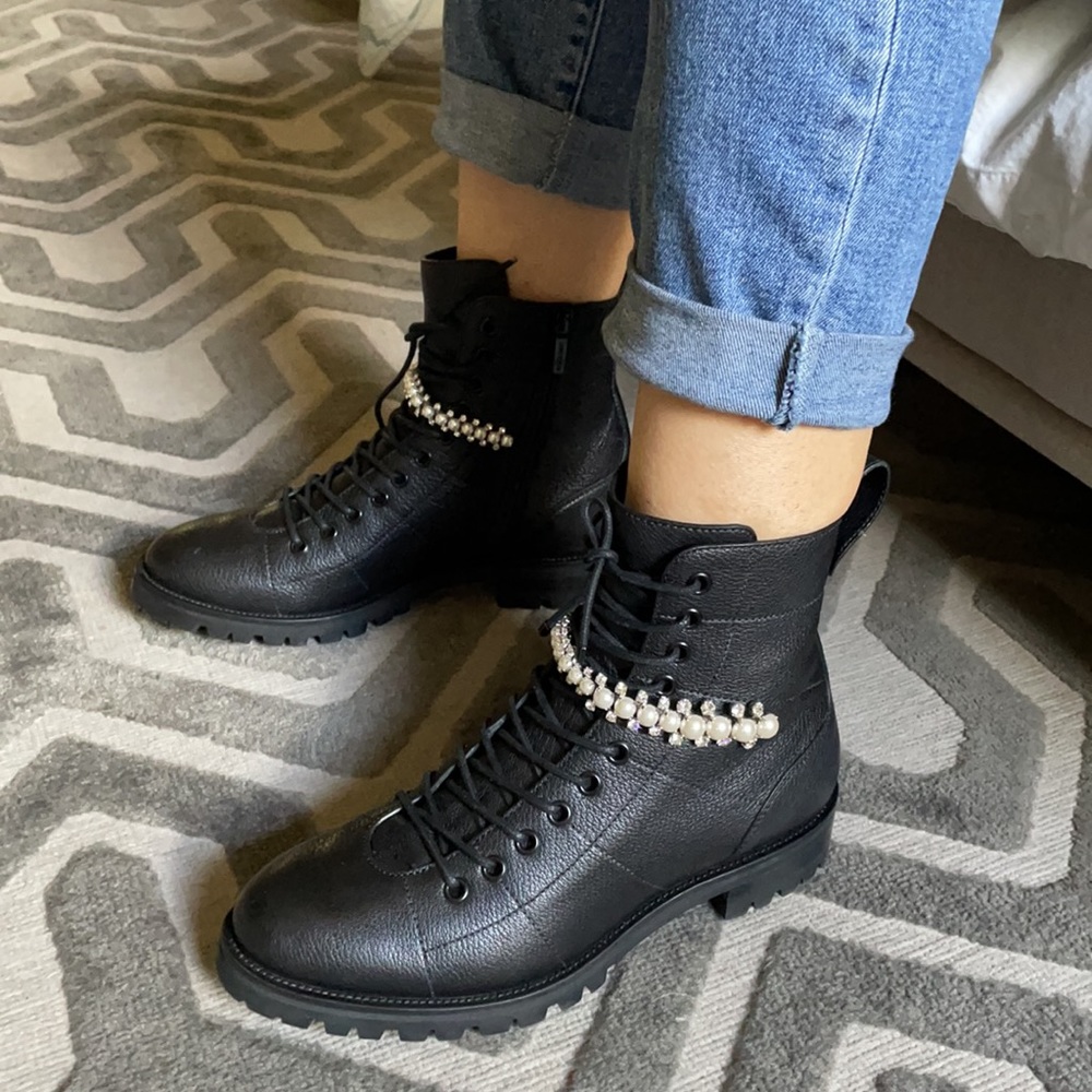 - Jimmy Choo
Cruz Flat Crystal/Pearl Detail Boot - Picture 8 of 16